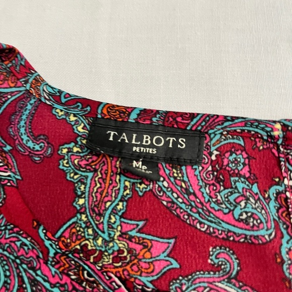 Talbots Top Women's Sz MP Long Sleeve Red Paisley Blouse Ruffled Boho Office - Picture 6 of 7
